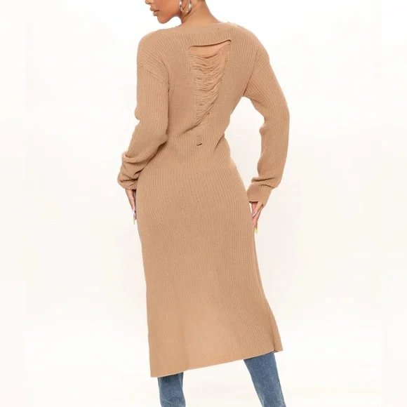 *NWT* Fashion Nova Kara Tie Front Sweater in Tan - Size Large - Picture 2 of 7